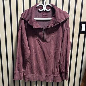 Aerie Burgundy Zip-Up Sweater